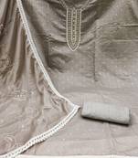 Beautifully handcrafted grey colour cotton silk salwar kameez for graceful traditional looks in party style