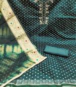 Beautifully handcrafted teal colour cotton silk salwar kameez for graceful banarasi looks in traditional style