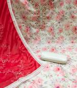 Beautifully handcrafted off white colour cotton silk salwar kameez for graceful festive looks in floral style