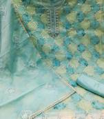 Beautifully handcrafted blue colour organza salwar kameez for graceful party looks in girlish style