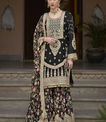 Digital print chinon embroidered black readymade stiched salwar kameez