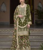 Olive Digital Print Chinon EmbroideredReadymade Stiched Salwar Kameez