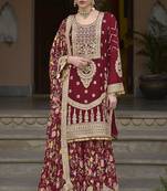 Maroon Digital Print Chinon EmbroideredReadymade Stiched Salwar Kameez
