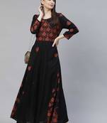 Black printed work rayon anarkali kurta