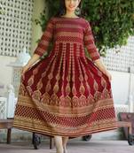 Maroon zig zag printed work rayon anarkali kurta