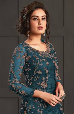 Teal DesignerNet Embroidered Sequence Work Semi Stiched Salwar Kameez With Shrug 2