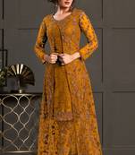 Mustard DesignerNet Embroidered Sequence Work Semi Stiched Salwar Kameez With Shrug