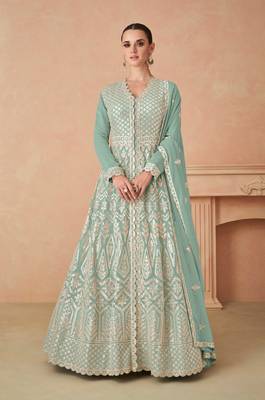 Pista Embroidered Georgette Semi-Stitched Anarkali Salwar Suit 1