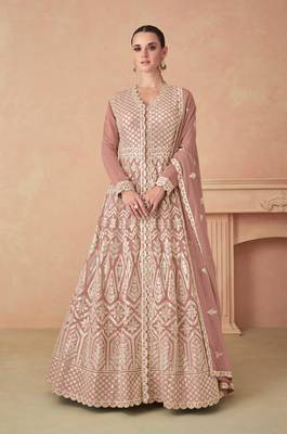 Peach Embroidered Georgette semi-stitched Anarkali Salwar Suit 1
