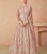 Peach Embroidered Georgette semi-stitched Anarkali Salwar Suit