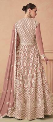 Peach Embroidered Georgette semi-stitched Anarkali Salwar Suit 2
