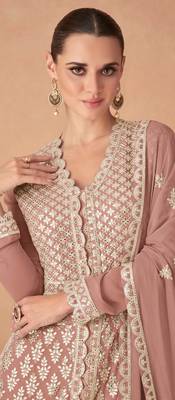 Peach Embroidered Georgette semi-stitched Anarkali Salwar Suit 3