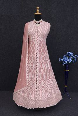Peach Embroidered Georgette semi-stitched Anarkali Salwar Suit 4