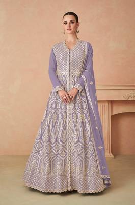 Violet Embroidered Georgette Semi-Stitched Anarkali Salwar Suit 1