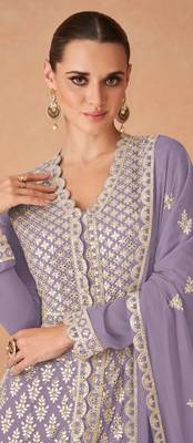 Violet Embroidered Georgette Semi-Stitched Anarkali Salwar Suit 2