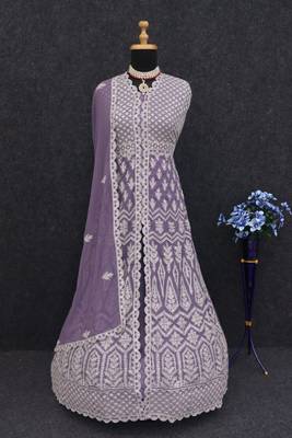 Violet Embroidered Georgette Semi-Stitched Anarkali Salwar Suit 3