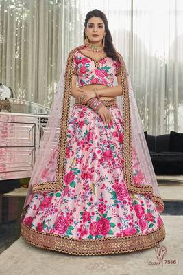 Lighat Pink Dori And Sequins Embroidered Art Silk Floral Lehenga For Wedding 1