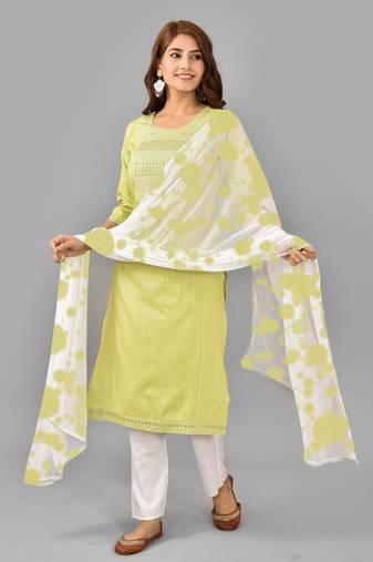 Green embroidered work rayon straight kurta with pant and dupatta set