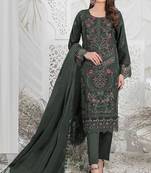 Dark green embroidered faux georgette semi stitched salwar suit