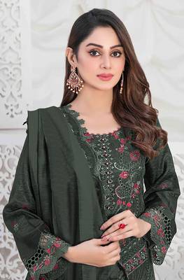 Dark green embroidered faux georgette semi stitched salwar suit 3