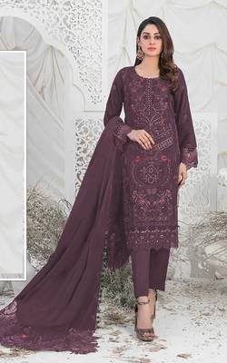 Purple embroidered faux georgette semi stitched salwar suit 1
