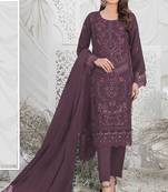 Purple embroidered faux georgette semi stitched salwar suit