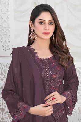 Purple embroidered faux georgette semi stitched salwar suit 3