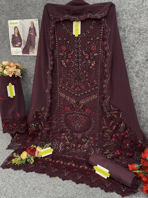 Purple embroidered faux georgette semi stitched salwar suit 4