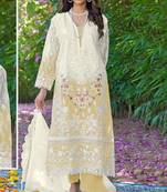 Yellow & white embroidered organza semi stitched salwar suit