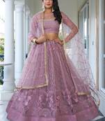 onion pink Butterfly Net Embroidery Thread Designer Lehenga