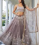 grey Butterfly Net Embroidery Thread Designer Lehenga