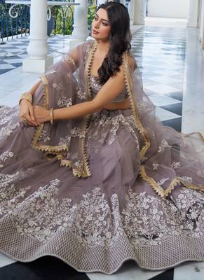 grey Butterfly Net Embroidery Thread Designer Lehenga 2