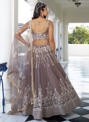grey Butterfly Net Embroidery Thread Designer Lehenga 4