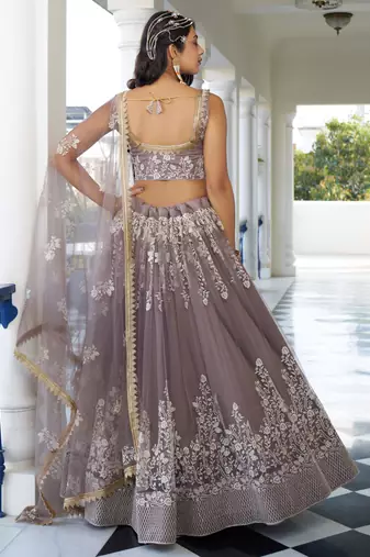 grey Butterfly Net Embroidery Thread Designer Lehenga