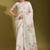 White digital print linen bollywood saree with blouse piece for women