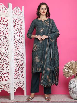 green muslin digital printed dress material 1