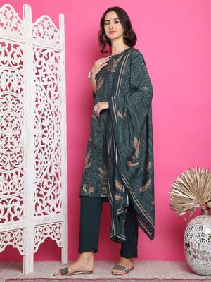 green muslin digital printed dress material 3