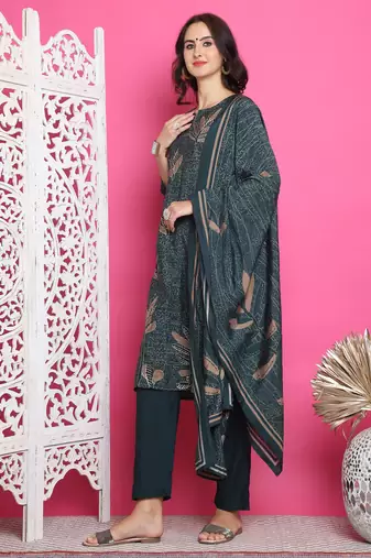 green muslin digital printed dress material