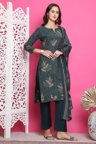 green muslin digital printed dress material
