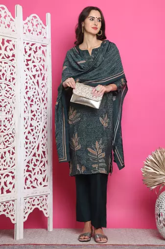 green muslin digital printed dress material