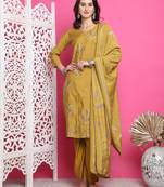 mustard muslin digital printed dress material