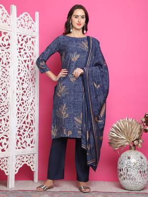 navy blue muslin digital printed dress material 1