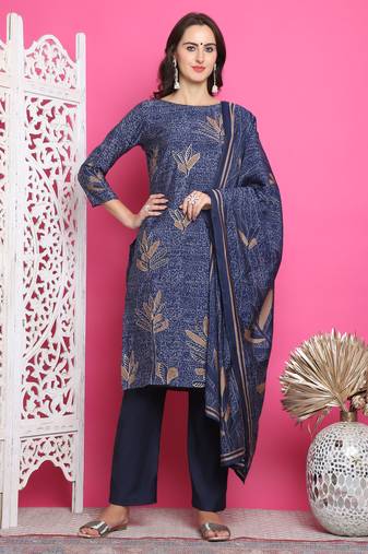 navy blue muslin digital printed dress material