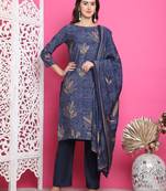 navy blue muslin digital printed dress material