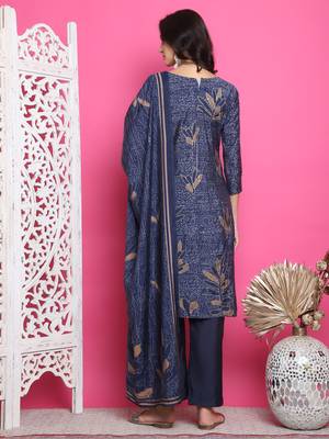 navy blue muslin digital printed dress material 2