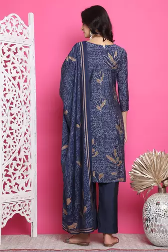 navy blue muslin digital printed dress material
