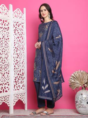 navy blue muslin digital printed dress material 3