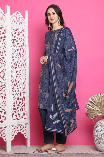 navy blue muslin digital printed dress material