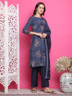 navy blue muslin digital printed dress material 4