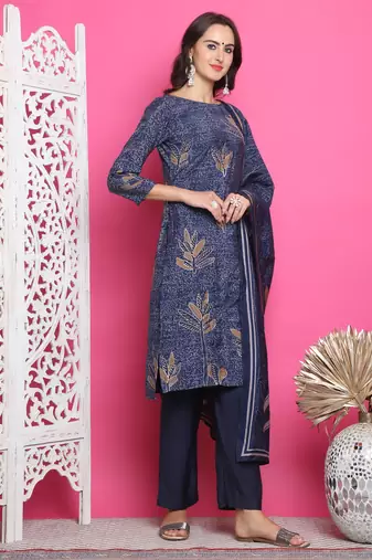 navy blue muslin digital printed dress material